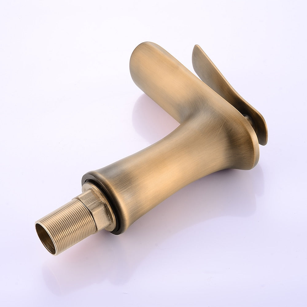 Waterfall Antique Bronze Bathroom Faucet, Single-Hole Single-Handle Faucet with Pop-Up Drain