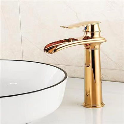Waterfall Single-Hole Bathroom Faucet, Single-Handle Brass Faucet, Chrome / Matte Black / Brushed Nickel / Antique Brass / PVD