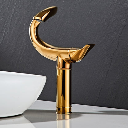 Curved High Arc Vessel Bathroom Faucet, Single-Handle Single-Hole Tall Brass Faucet