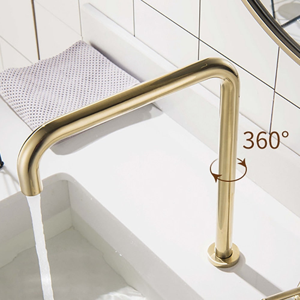360-Degree Swivel Vessel Sink Faucet, Single-Handle 2-Hole Widespread Basin Faucet, Brushed Gold / Chrome / Matte Black / Rose Gold