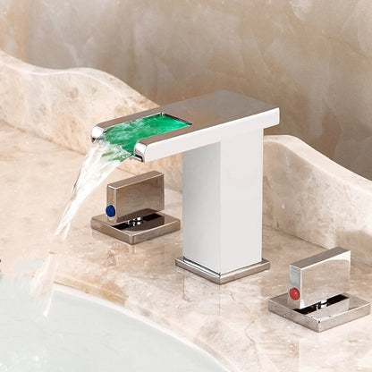 LED Waterfall Chrome Bathroom Faucet, Widespread Dual-Handle Brass Faucet
