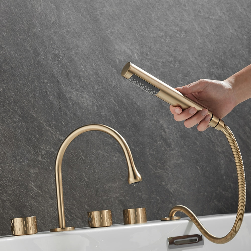High-Arc 5-Hole Roman Tub Faucet, Three-Handle Tub Filler Faucet with Handheld Shower