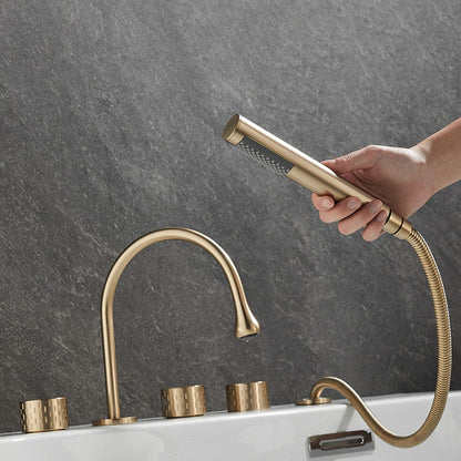 High-Arc 5-Hole Roman Tub Faucet, Three-Handle Tub Filler Faucet with Handheld Shower