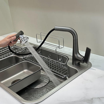 Modern Single-Hole Pull-Out Kitchen Faucet, Single-Handle Multi-Function Faucet, Gray / Silver / White / Multi