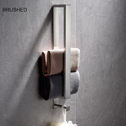 Modern Wall-Mounted Stainless Steel Towel Bar, Self-Adhesive Towel Rack with Integrated Hook, Matte Black / Chrome / Brushed Nickel / Brushed Gold