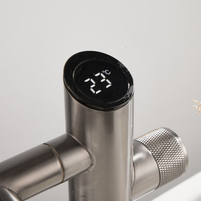 LED Digital Display Single-Hole Single-Handle Bathroom Faucet, Swivel Spout Brass Faucet, Matte Black / Matte White / Gunmetal