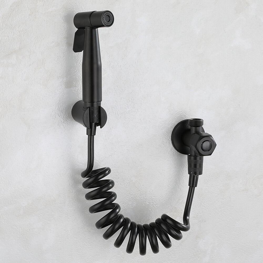 Matte Black Stainless Steel Handheld Bidet Sprayer, Wall-Mount Toilet Sprayer Kit with T-Valve / Hose