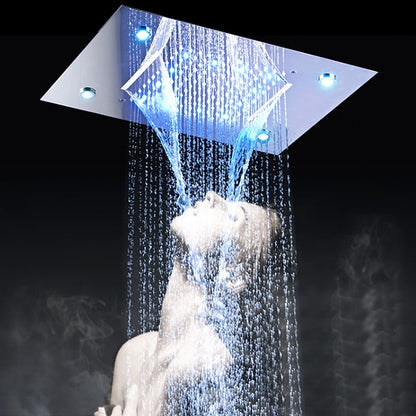 Modern LED Rainfall Waterfall Shower Head, Ceiling-Mounted Stainless Steel Chrome Shower Head with Bluetooth Speaker
