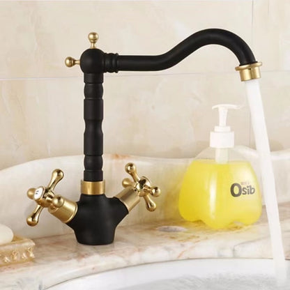 Traditional High Arc Bathroom Faucet, Single-Hole Dual Cross Handle Faucet