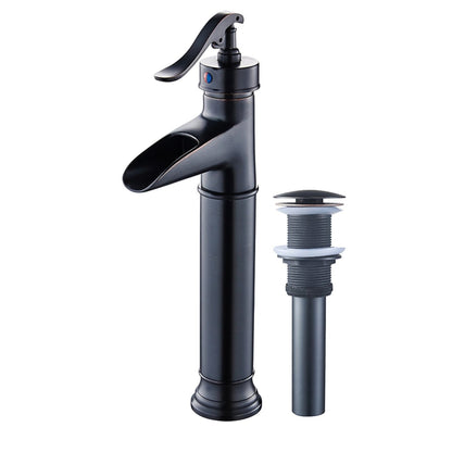 Oil-Rubbed Bronze Waterfall Bathroom Faucet, Single-Handle Vessel Faucet with Pop-Up Drain