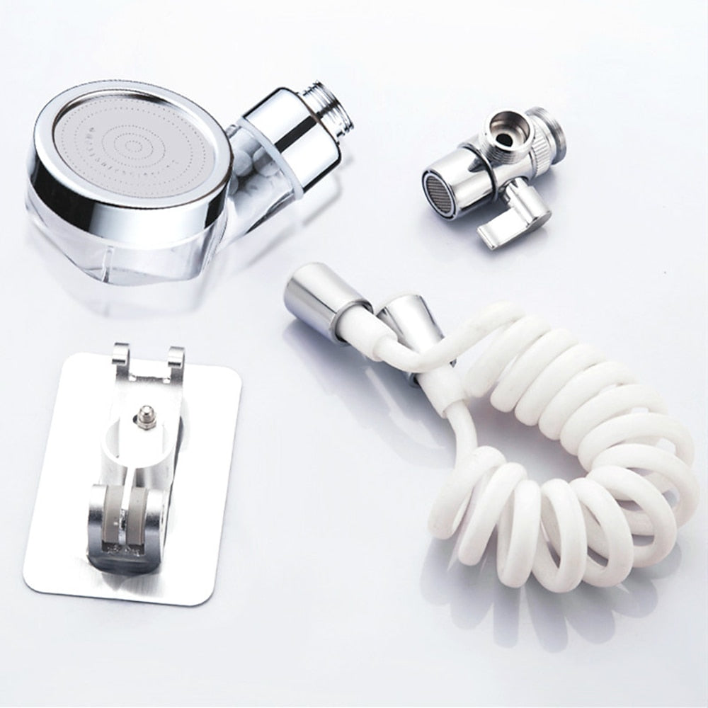 Ionic Filtration Chrome Faucet Spray Head Extension Set, Handheld Basin Rinser Faucet Kit with Coiled Hose / Adhesive Wall Bracket
