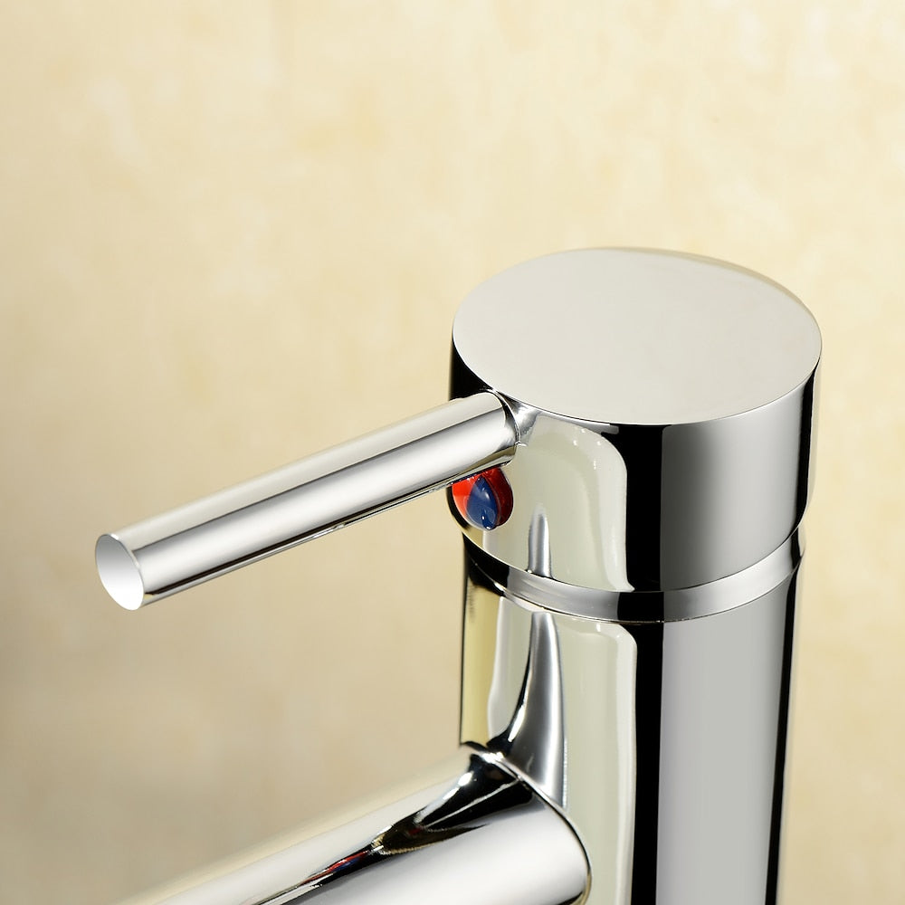Chrome Modern Single-Hole Vessel Bathroom Faucet, Single-Handle Brass Faucet