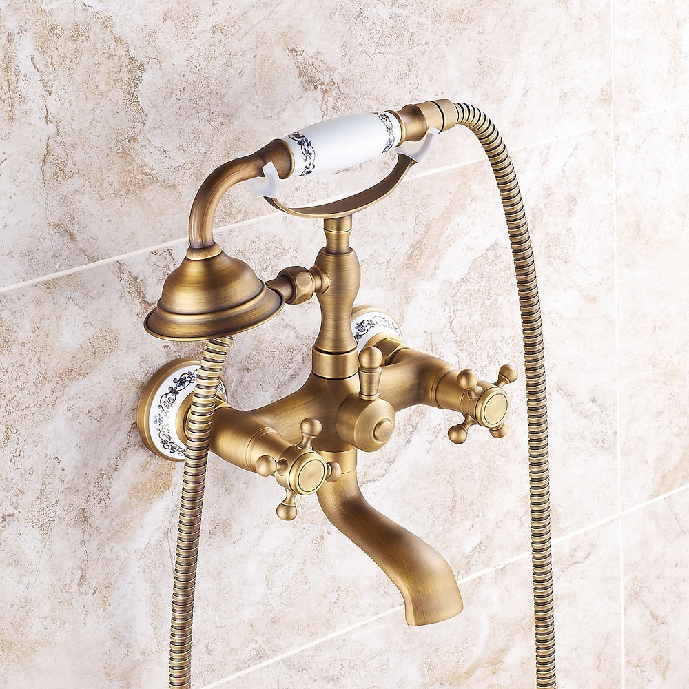 Vintage Telephone- Wall-Mount Tub Faucet, Brass Tub Faucet with Handheld Shower
