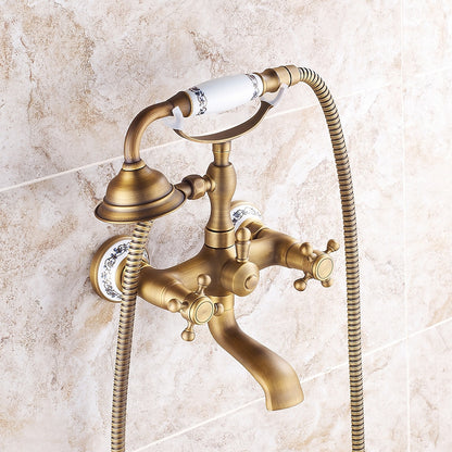 Vintage Telephone- Wall-Mount Tub Faucet, Brass Tub Faucet with Handheld Shower