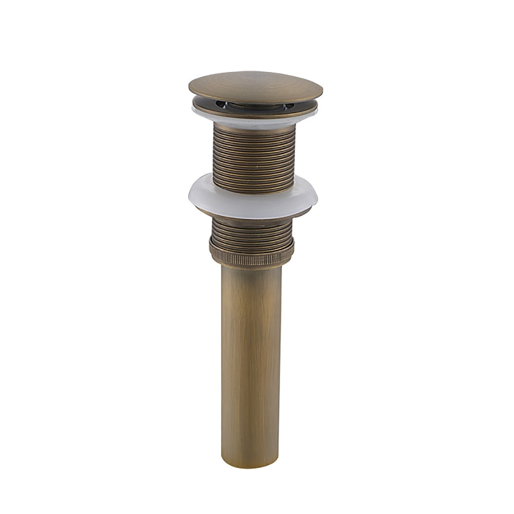 Modern Solid Brass Bathroom Sink Pop-Up Drain, Push-Button Drain Stopper without Overflow, Antique Brass / Brushed Nickel / Matte Black / Chrome / Brushed Gold