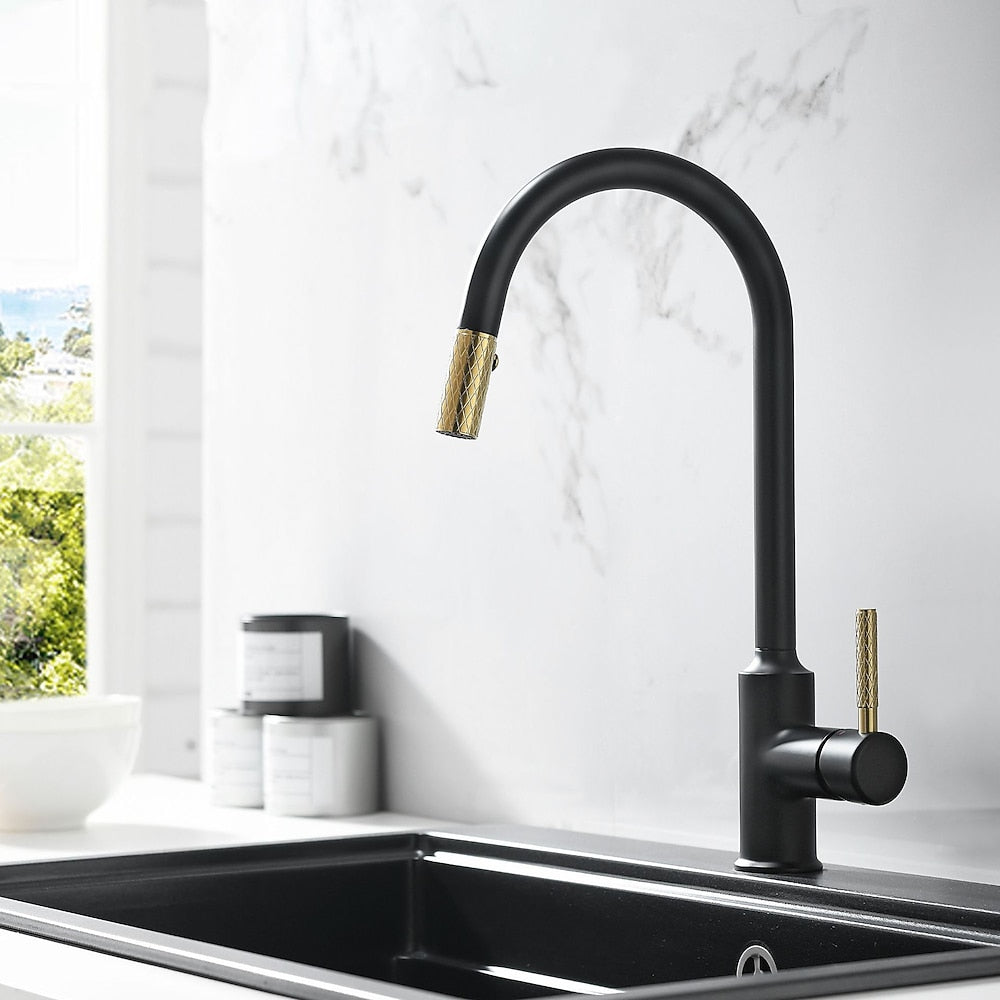 Pull-Down High-Arc Kitchen Faucet, Single-Handle Brass Faucet