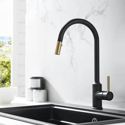 Pull-Down High-Arc Kitchen Faucet, Single-Handle Brass Faucet