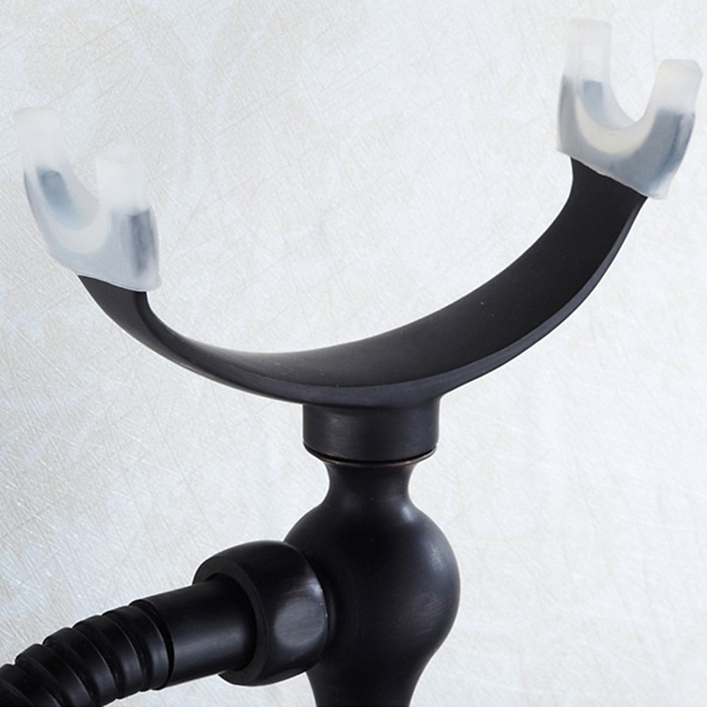 Vintage Oil-Rubbed Bronze Wall-Mount Tub Filler Faucet, Double-Handle Brass Bath Faucet with Handheld Shower