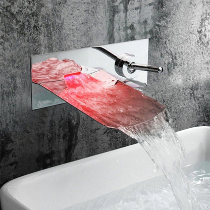 LED Waterfall Wall-Mount Faucet, Single-Handle Bathroom Basin Tap, Chrome / Brushed Nickel / Oil-Rubbed Bronze / Brushed Gold / Rose Gold