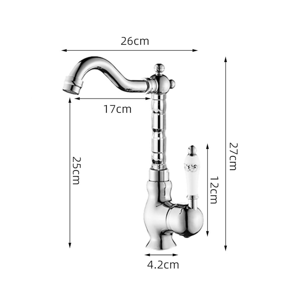 Retro High Arc Vessel Faucet, Single-Handle Brass Swivel Spout Faucet, Antique Brass / Chrome / Polished Gold