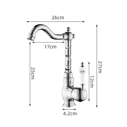 Retro High Arc Vessel Faucet, Single-Handle Brass Swivel Spout Faucet, Antique Brass / Chrome / Polished Gold