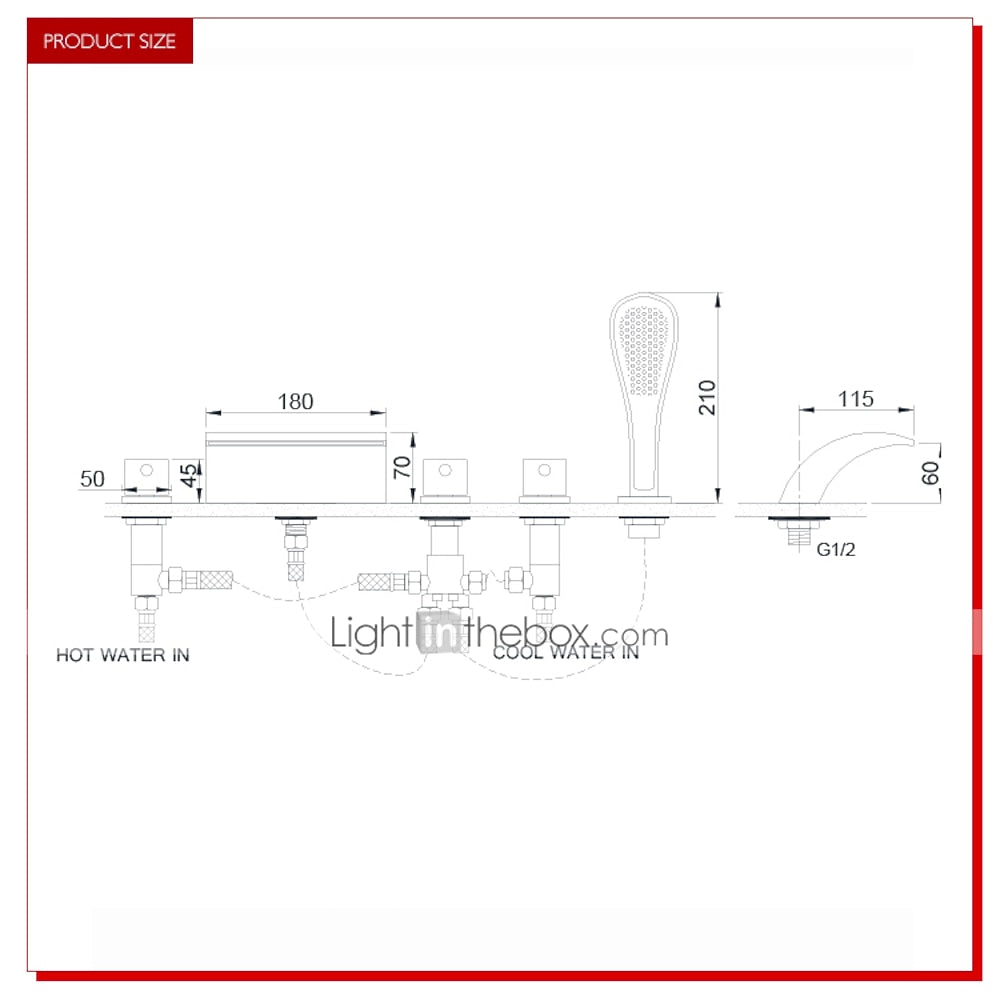 Chrome LED Waterfall Roman Tub Faucet, 5-Hole 3-Handle Deck Mount Faucet with Handheld Shower