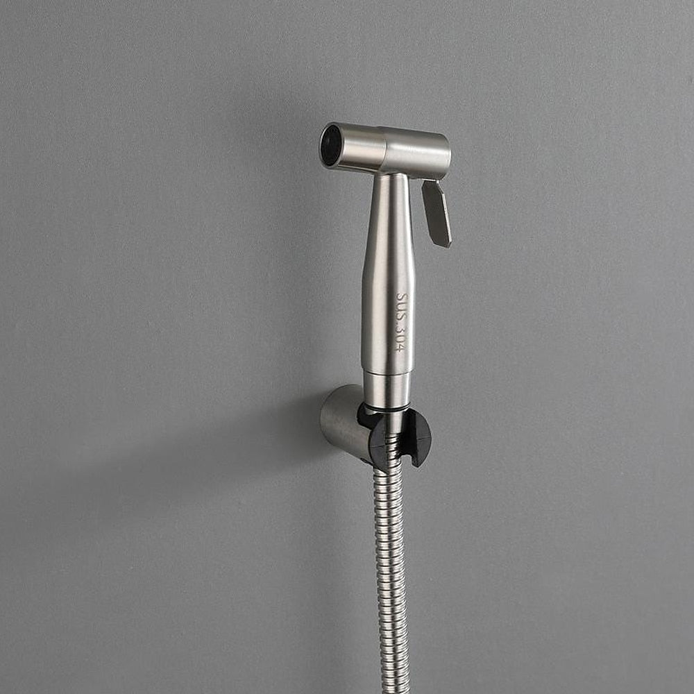 No-Drilling Wall-Mount Bidet Sprayer Set, Handheld Toilet Shattaf Sprayer, Stainless Steel / Matte Black