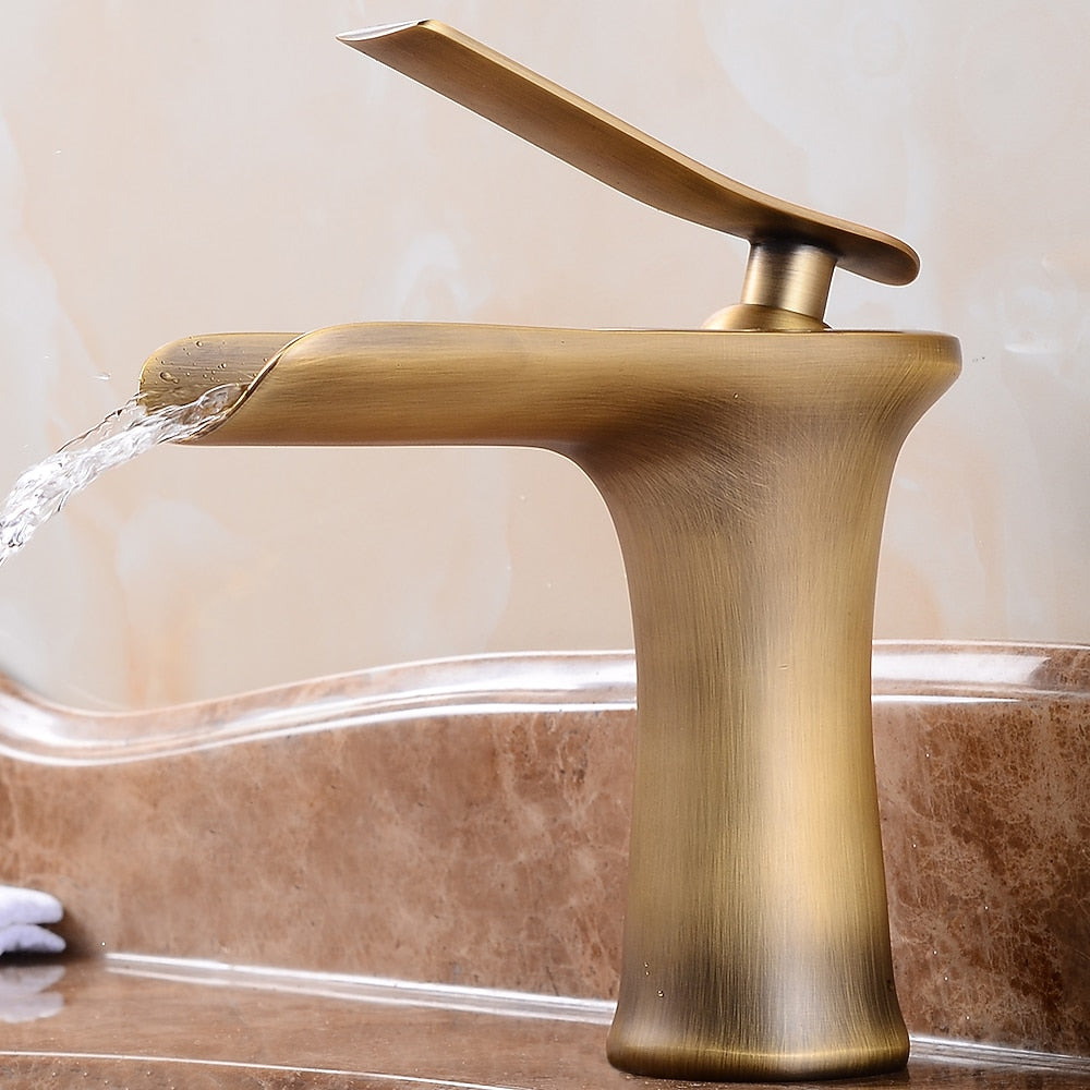 Waterfall Antique Bronze Bathroom Faucet, Single-Hole Single-Handle Faucet with Pop-Up Drain