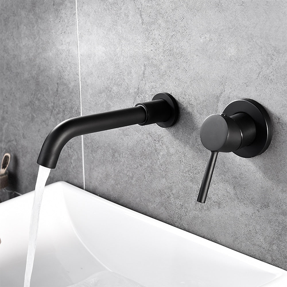 Matte Black Wall-Mount Swivel Spout Bathroom Faucet, Single-Handle Brass Faucet