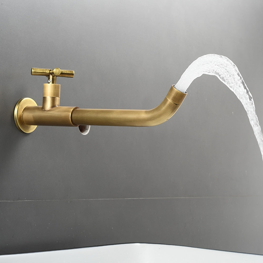 Wall-Mount Single-Handle Bathroom Faucet, Brass Sink Faucet with Swivel Spout / Cross Handle, Matte Black / Antique Brass / Chrome / Polished Gold / Gunmetal / Stainless Steel / Polished Brass