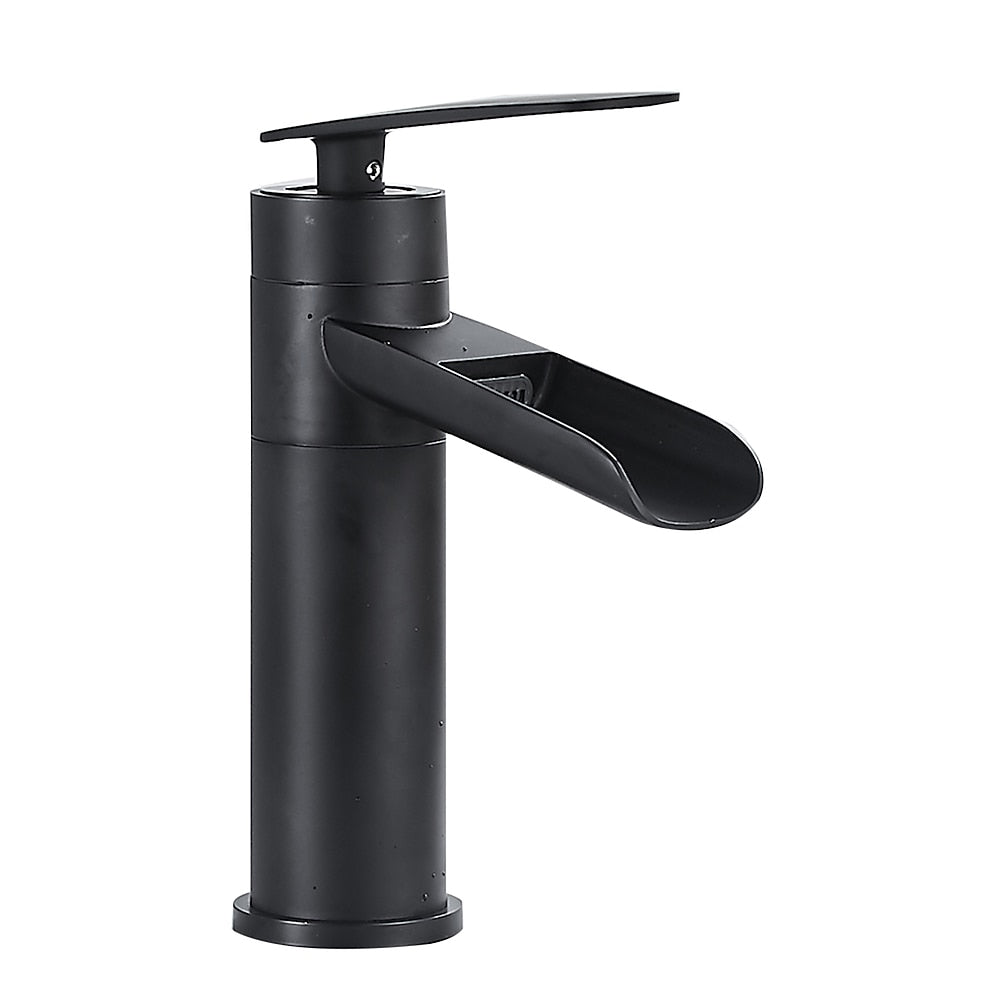 Modern Brass Waterfall Bathroom Faucet, Single-Hole Deck Mounted Faucet
