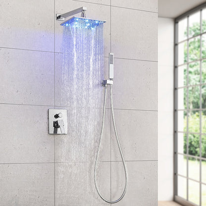 LED Rainfall Shower Faucet System, Wall-Mount Single-Handle Shower Faucet with Handheld Shower, Matte Black / Chrome