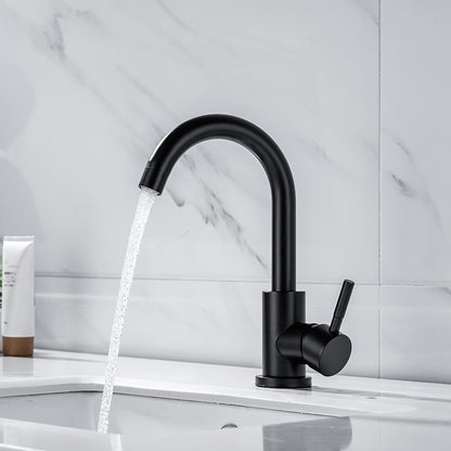 360-Degree Swivel High Arc Bathroom Faucet, Modern Single-Hole Stainless Steel Faucet, Matte Black / Brushed Nickel