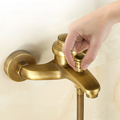 Antique Brass Traditional Wall-Mount Tub Faucet, Single-Handle Tub Filler with Handheld Shower