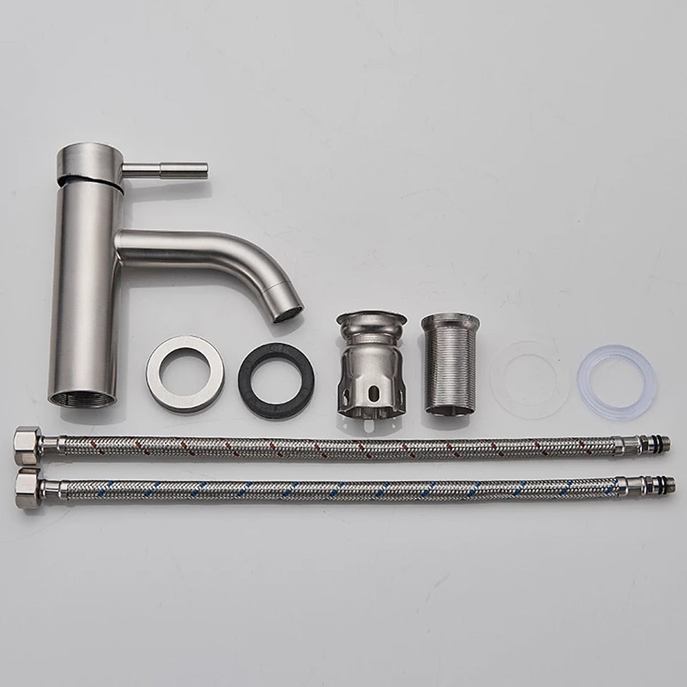 Brushed Nickel Single-Hole Bathroom Faucet, Single-Handle Stainless Steel Faucet