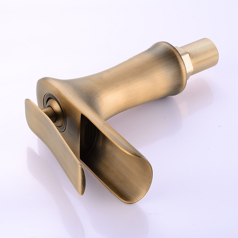 Waterfall Antique Bronze Bathroom Faucet, Single-Hole Single-Handle Faucet with Pop-Up Drain