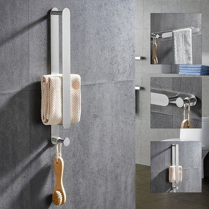 Modern Wall-Mounted Stainless Steel Towel Bar, Self-Adhesive Towel Rack with Integrated Hook, Matte Black / Chrome / Brushed Nickel / Brushed Gold
