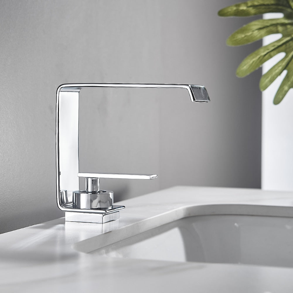 Modern Waterfall Bathroom Faucet, Single-Handle Single-Hole Brass Faucet, Matte Black / Chrome / Matte White