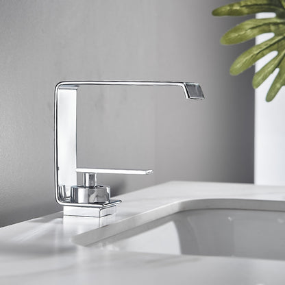 Modern Waterfall Bathroom Faucet, Single-Handle Single-Hole Brass Faucet, Matte Black / Chrome / Matte White