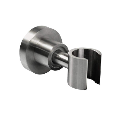 Lagomel wall-mounted shower head holder in stainless steel, set in a Contemporary bathroom