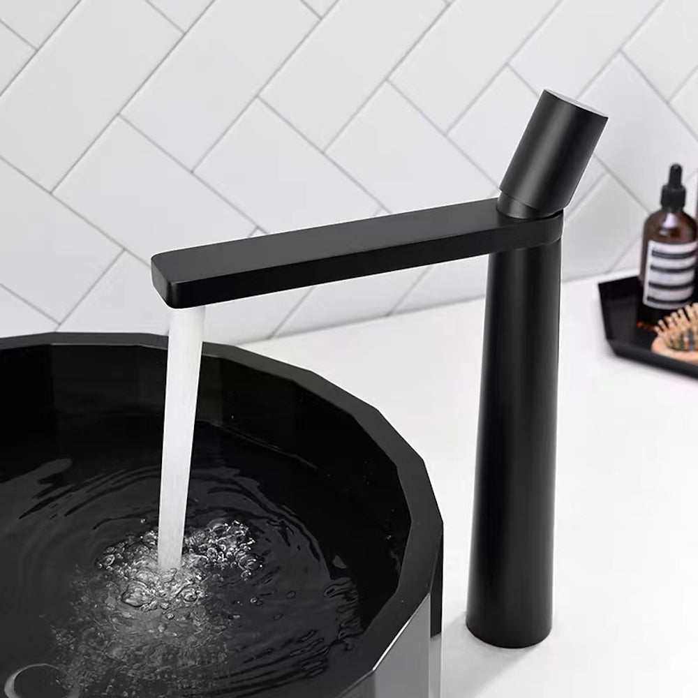 Waterfall Modern Vessel Sink Faucet, Tall Single-Handle Bathroom Faucet, Chrome / Matte Black / Brushed Gold / Matte White / Gunmetal