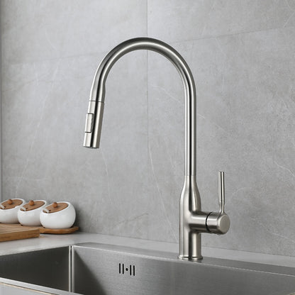 Pull-Down High Arc Kitchen Faucet, Single-Handle Brass Faucet, Matte Black / Brushed Nickel / Gunmetal / Chrome