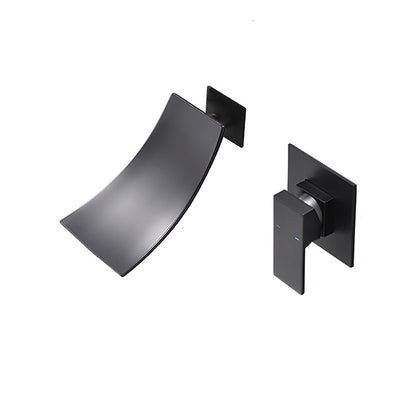 Matte Black Waterfall Wall-Mount Bathroom Faucet, Single-Handle Brass Basin Faucet with Rough-In Valve