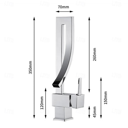 Waterfall Single-Hole Bathroom Faucet, Modern Single-Handle Brass Faucet, Chrome / Matte Black / Polished Gold