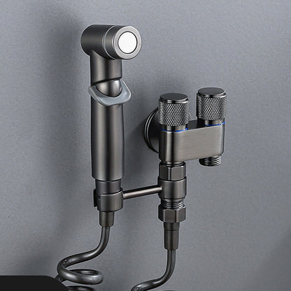 Dual-Handle Wall-Mount Bidet Sprayer, Solid Brass Shattaf Sprayer, Gray / Black / Silver