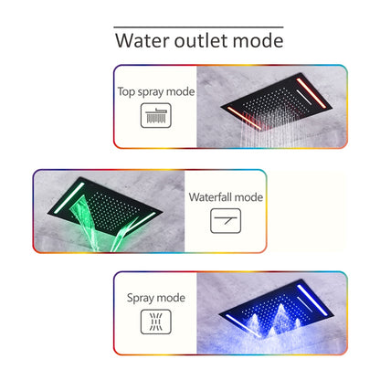 Matte Black LED Waterfall Rainfall Shower System, Wall-Mount Thermostatic Shower Set with Handheld Shower