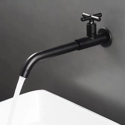 Wall-Mount Single-Hole Bathroom Faucet, Single Cross Handle Cold Water Faucet, Chrome / Matte Black / Polished Gold / Antique Brass / Matte White