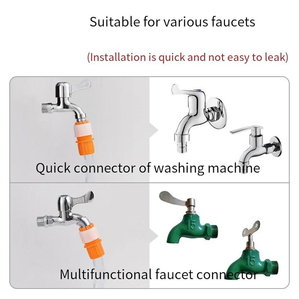 Orange Plastic Garden Hose Tap Connector Set, 5-Piece Quick Connect Faucet Adapters