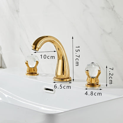 Modern Widespread Bathroom Faucet with Crystal Knob Handles, 3-Hole Double-Handle Brass Basin Mixer Tap, Antique Brass / Brushed Gold / Chrome / Matte Black / Rose Gold / Gunmetal / PVD