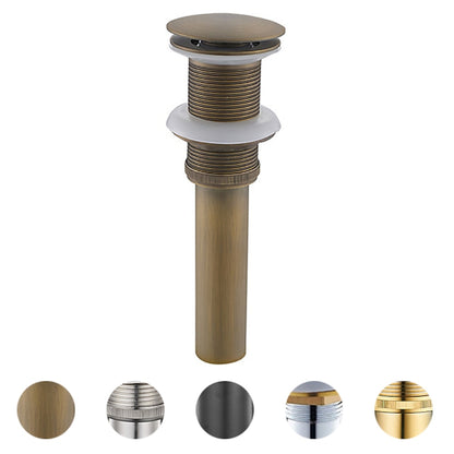 Modern Solid Brass Bathroom Sink Pop-Up Drain, Push-Button Drain Stopper without Overflow, Antique Brass / Brushed Nickel / Matte Black / Chrome / Brushed Gold
